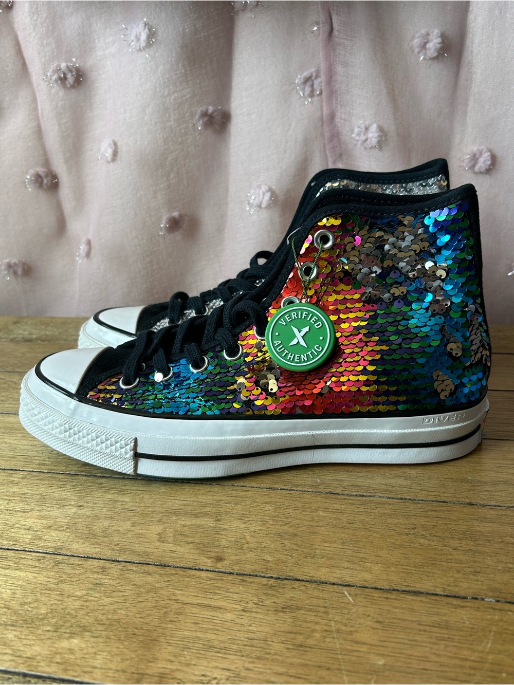Converse Sequin High-Top Sneakers - Silver with Rainbow Accent